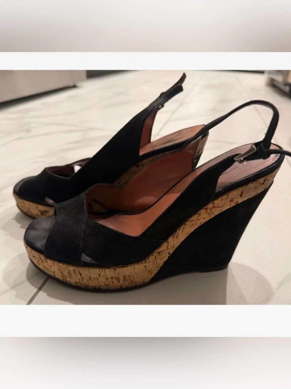 Alaia Black Cork Wedge Slingback Sandals
